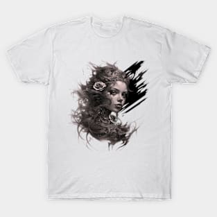 "Elegy of the Rose: Dance of Dreams and Brushstroke Magic" T-Shirt